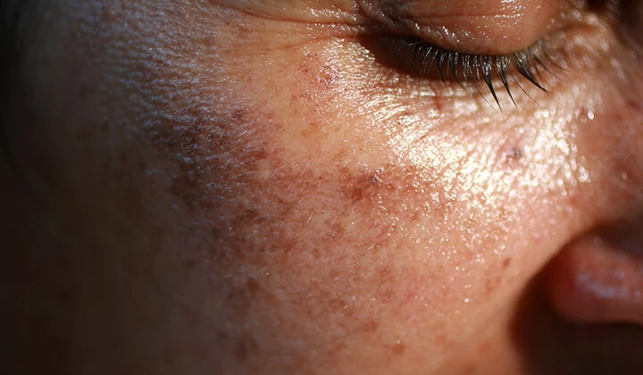 Frau mit Pigmentflecken im Gesicht 